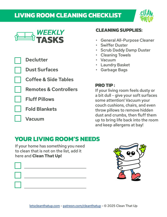 Weekly Living Room Cleaning Checklist