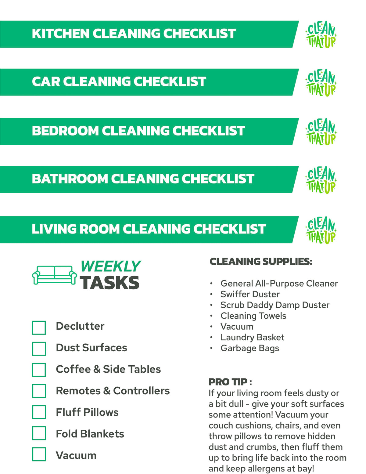 Weekly Checklist Bundle (5 PDFs) – CleanThatUp